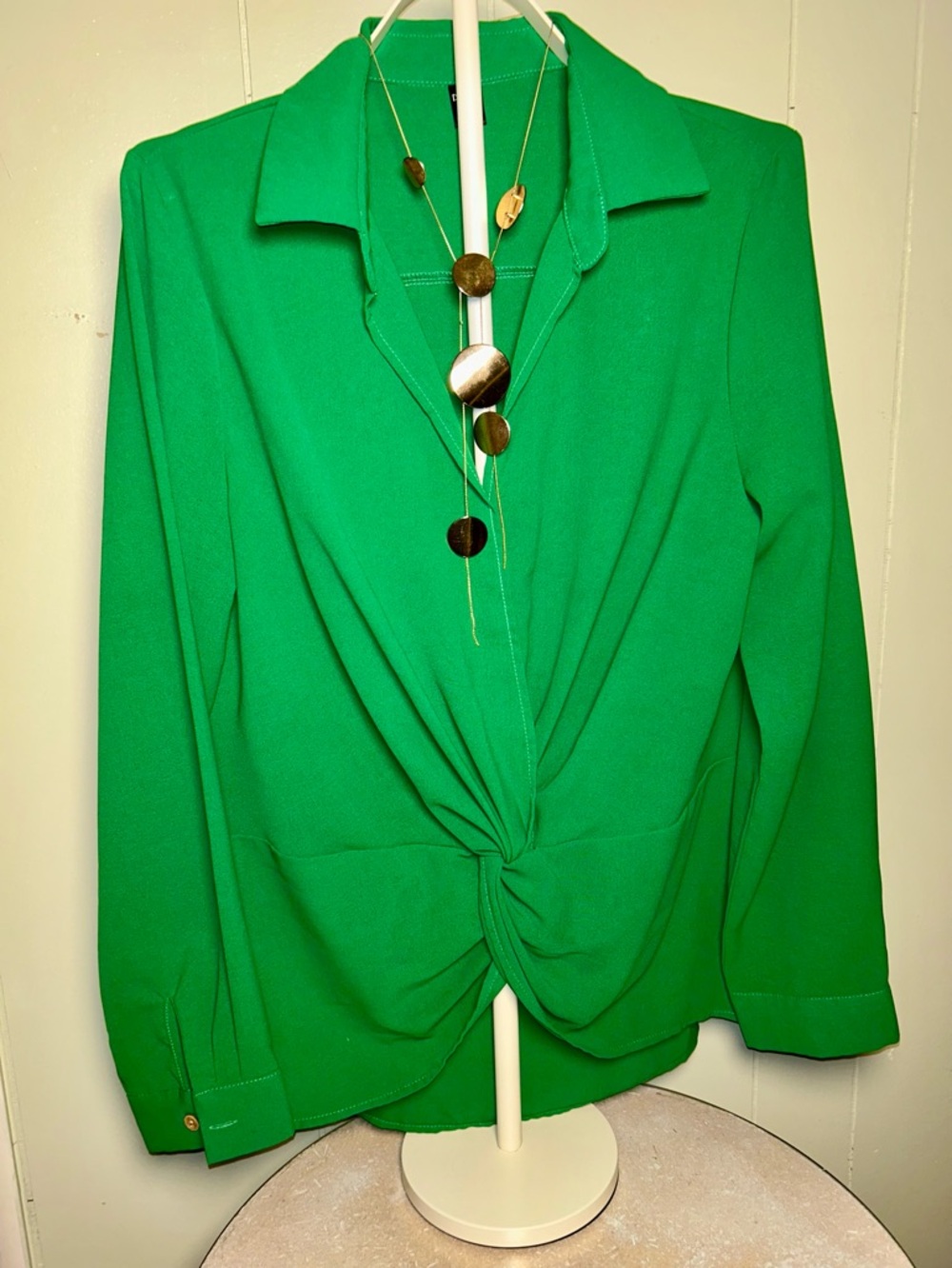 Green Knot-Front Women's Top